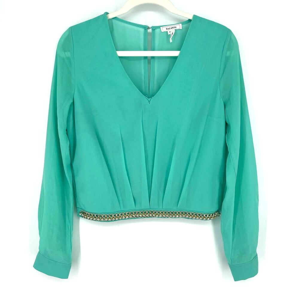 Soieblue‎ Aqua Blue Blouse Medium V-Neck